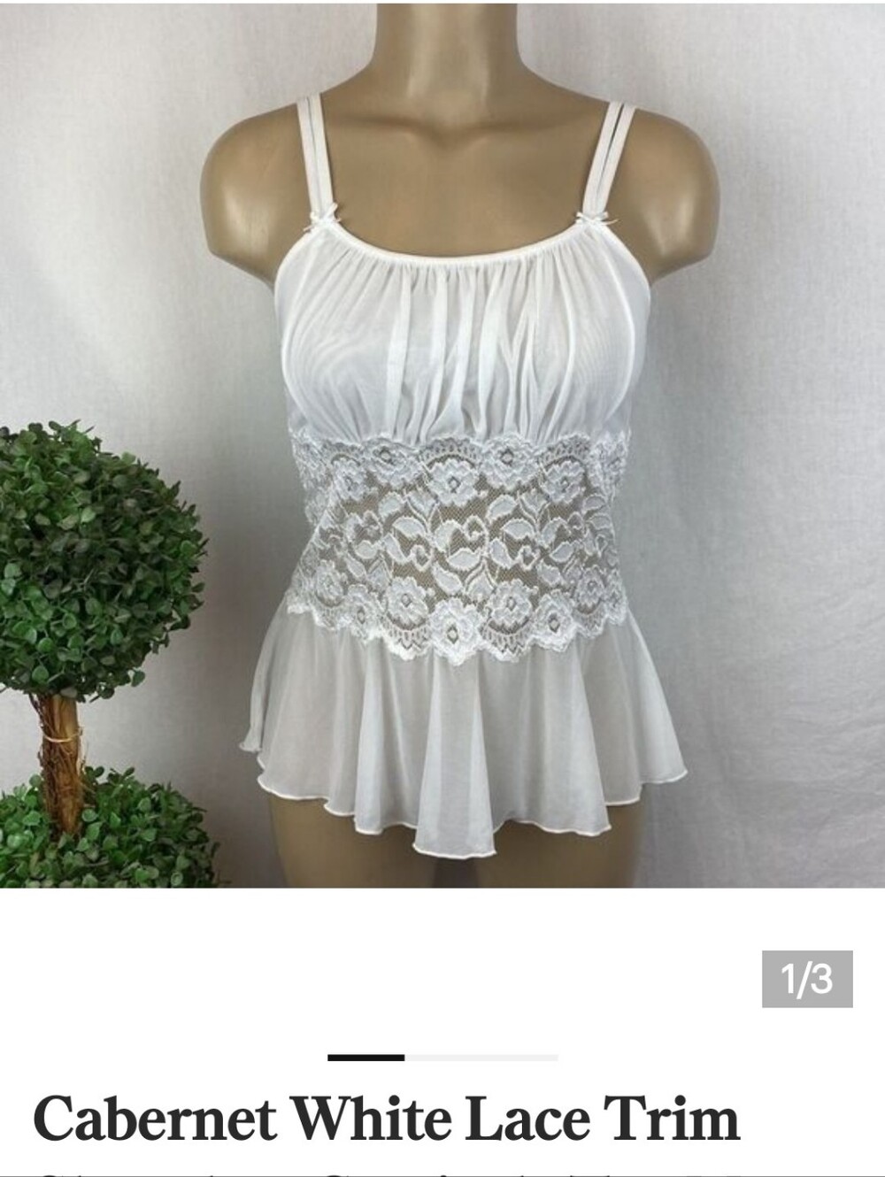Cabernet White Lace-Trim Sleeveless Peplum Top, Lace trim. Size 1X - Picture 1 of 8